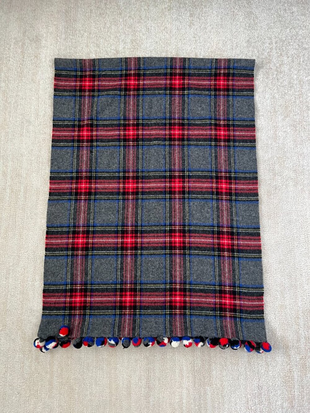 J. Crew Wool Tartan Plaid Pom Pom Scarf Wrap - Picture 3 of 7